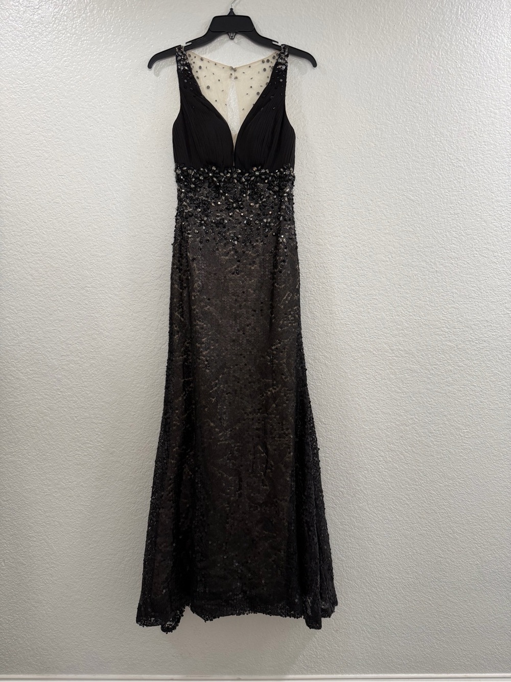 Tony Bowls Black Sequin & Beaded Evening Gown